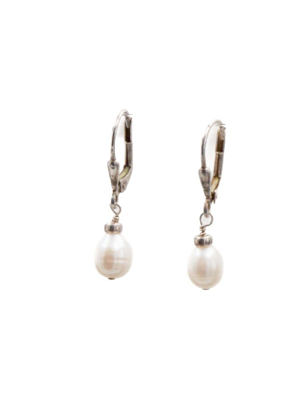 Sterling Silver 1 Inch Baroque White Pearl Leverback Dangle Earrings